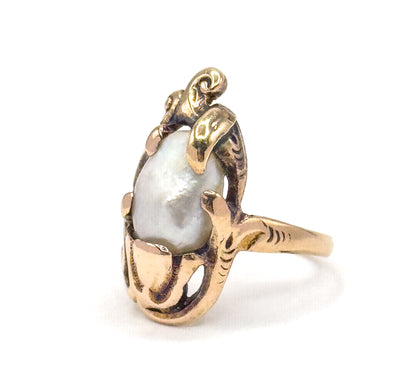 Art Nouveau Pearl Ring in 10K Gold