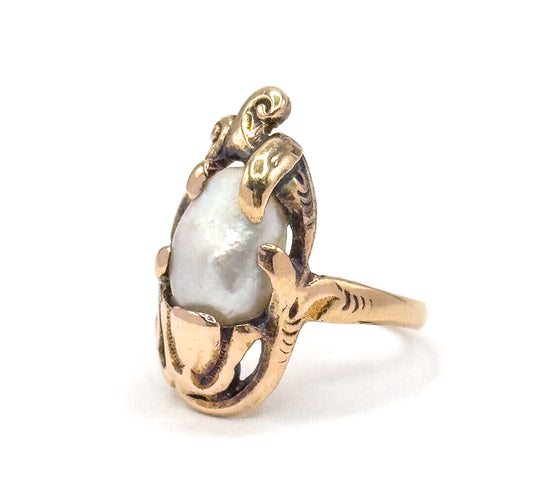 Art Nouveau Pearl Ring in 10K Gold
