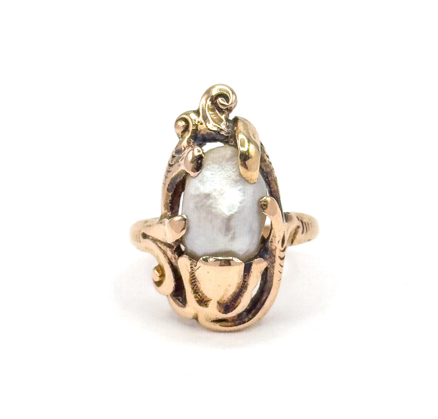 Art Nouveau Pearl Ring in 10K Gold
