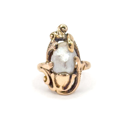 Art Nouveau Pearl Ring in 10K Gold