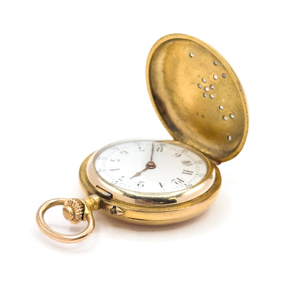 Edwardian J. Laforge Milan Watch Locket With Enamel Bow And Rose Cut Diamonds in Gold
