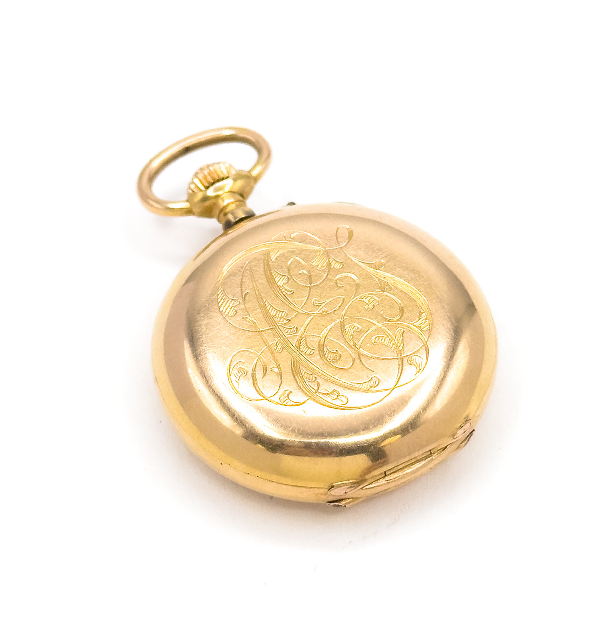 Edwardian J. Laforge Milan Watch Locket With Enamel Bow And Rose Cut Diamonds in Gold