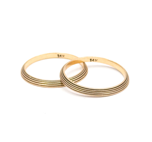 Mid-Century Milgrain Split Ring Set in 14K Yellow Gold