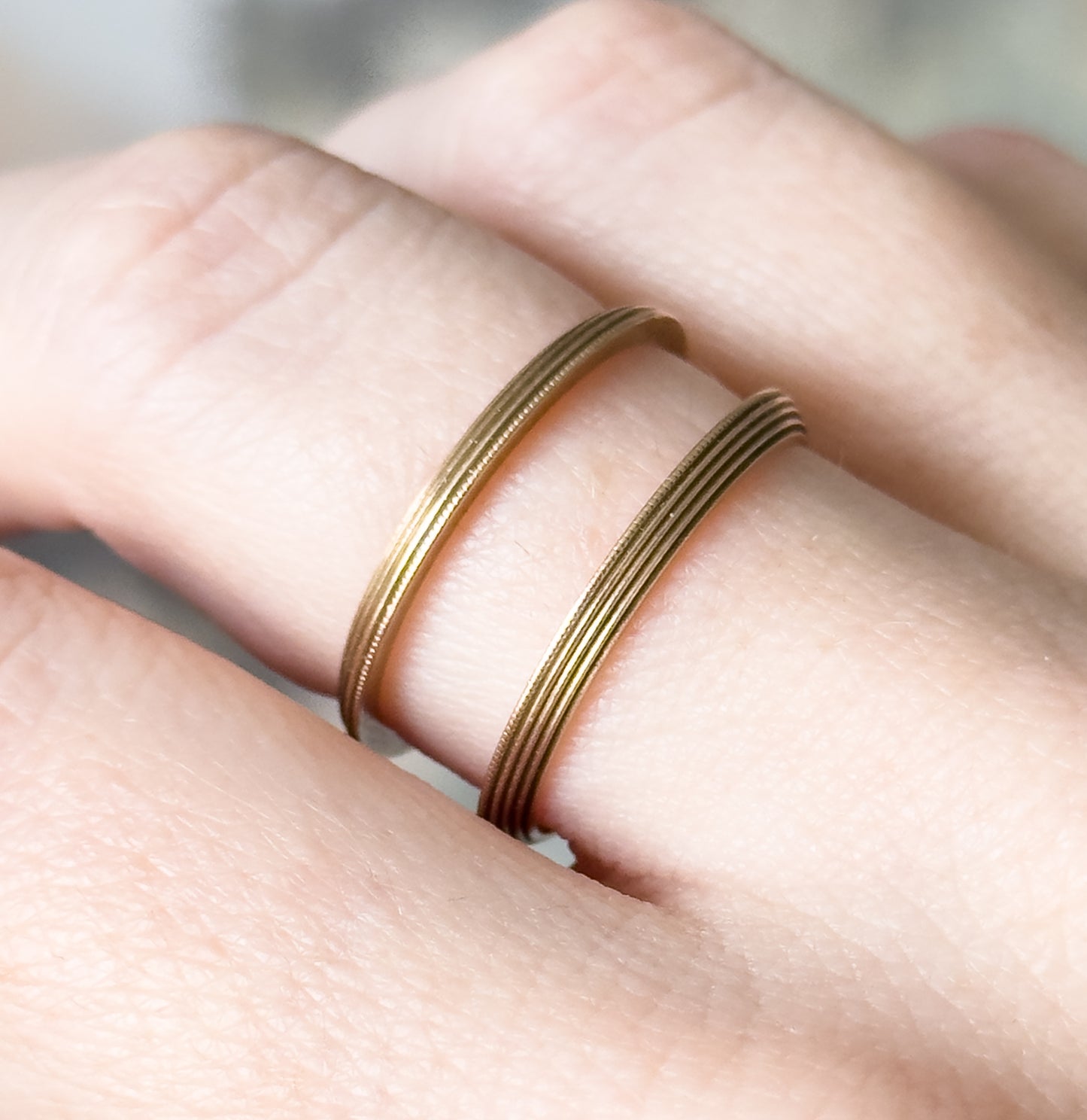 Mid-Century Milgrain Split Ring Set in 14K Yellow Gold