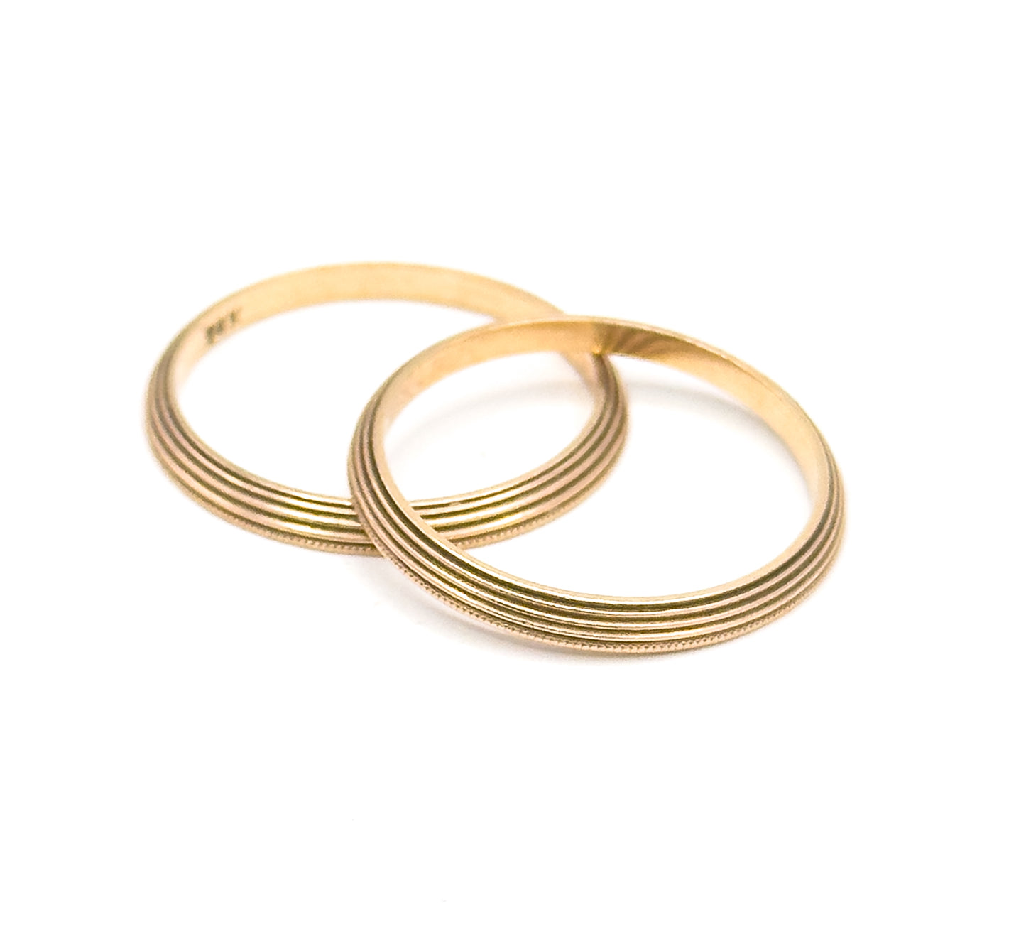 Mid-Century Milgrain Split Ring Set in 14K Yellow Gold