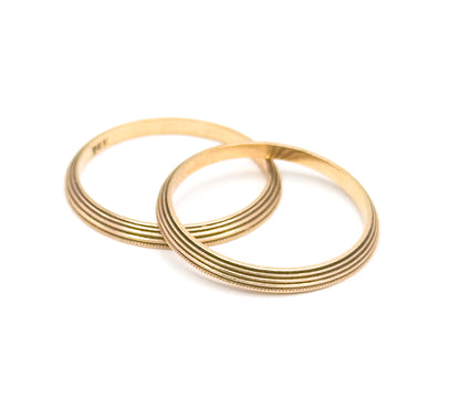 Mid-Century Milgrain Split Ring Set in 14K Yellow Gold