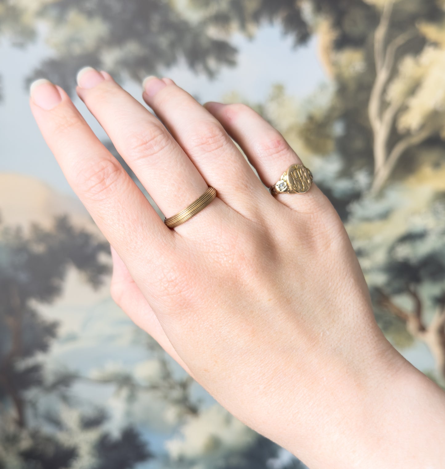 Mid-Century Milgrain Split Ring Set in 14K Yellow Gold
