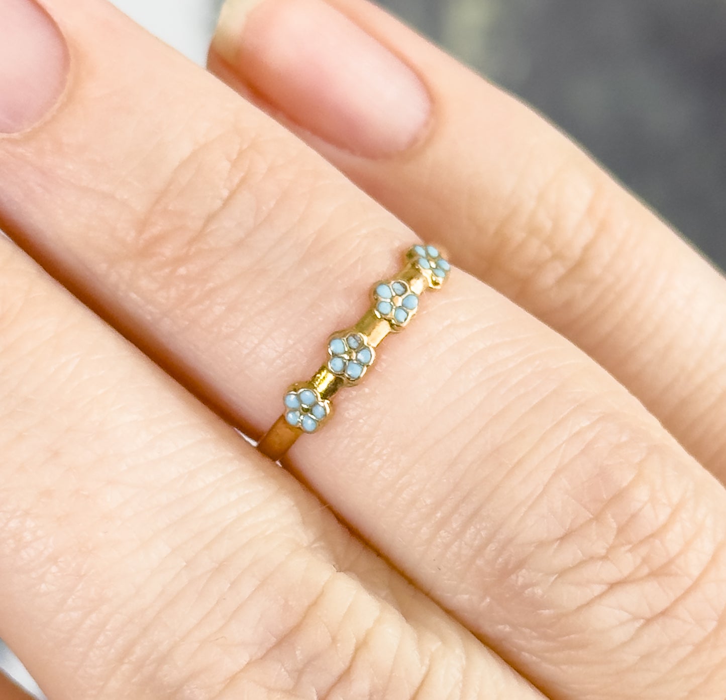 Forget-Me-Not Ring Enamel Flower Childs Ring in 10K