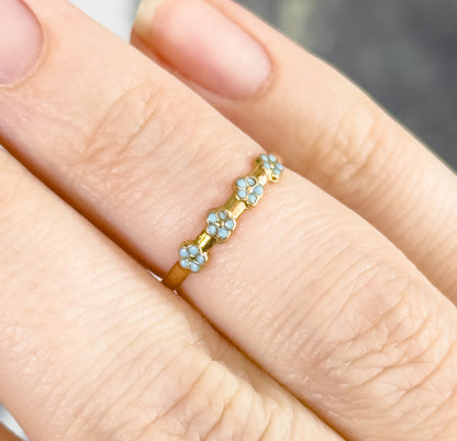 Forget-Me-Not Ring Enamel Flower Childs Ring in 10K