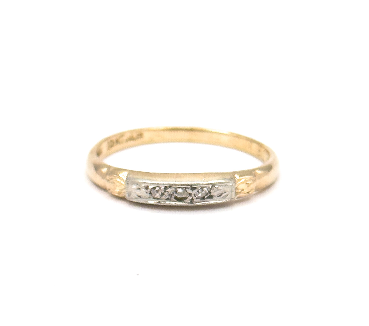 Dainty Vintage Diamond Stacking Band Two Tone Gold