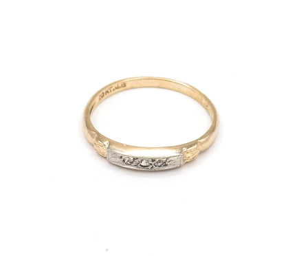 Dainty Vintage Diamond Stacking Band Two Tone Gold