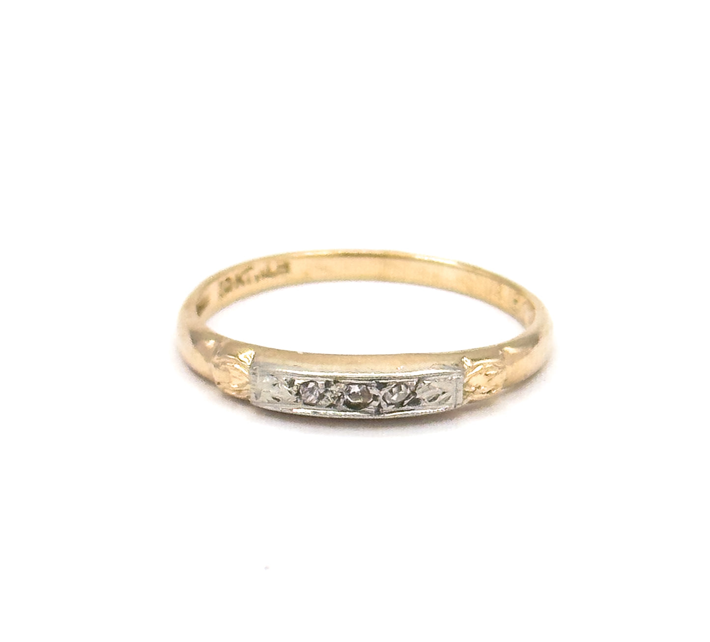 Dainty Vintage Diamond Stacking Band Two Tone Gold