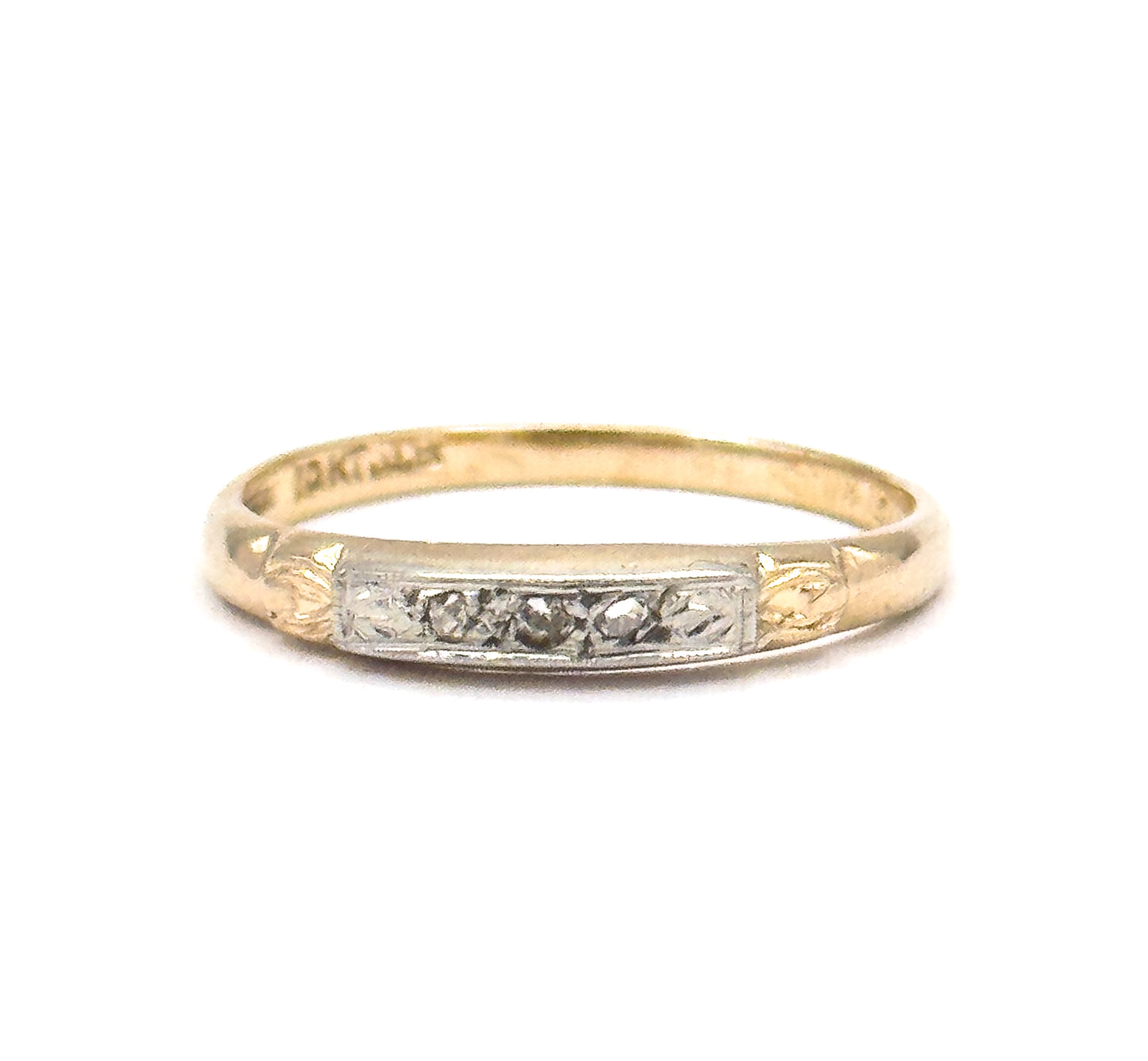 Dainty Vintage Diamond Stacking Band Two Tone Gold