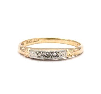 Dainty Vintage Diamond Stacking Band Two Tone Gold