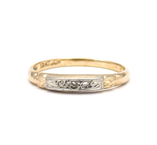 Dainty Vintage Diamond Stacking Band Two Tone Gold
