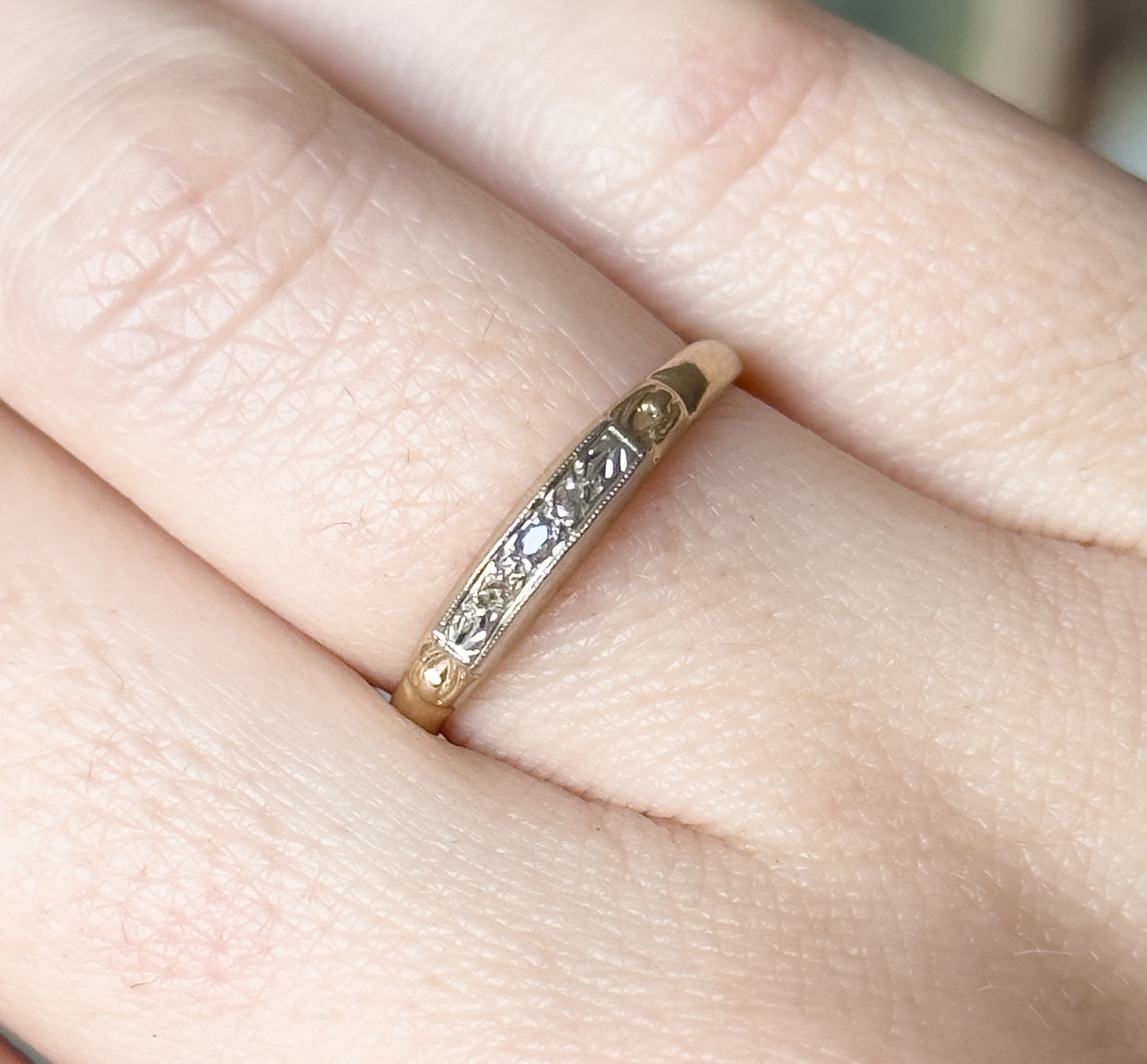 Dainty Vintage Diamond Stacking Band Two Tone Gold