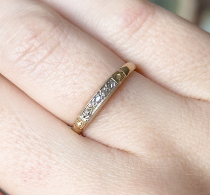 Dainty Vintage Diamond Stacking Band Two Tone Gold
