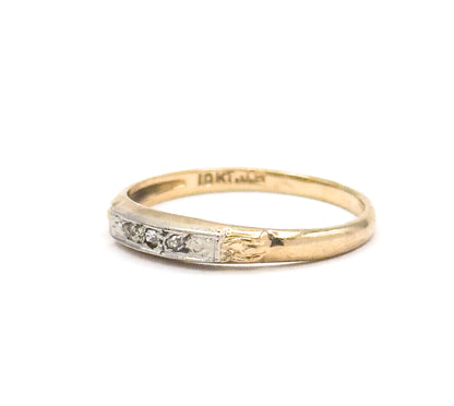 Dainty Vintage Diamond Stacking Band Two Tone Gold