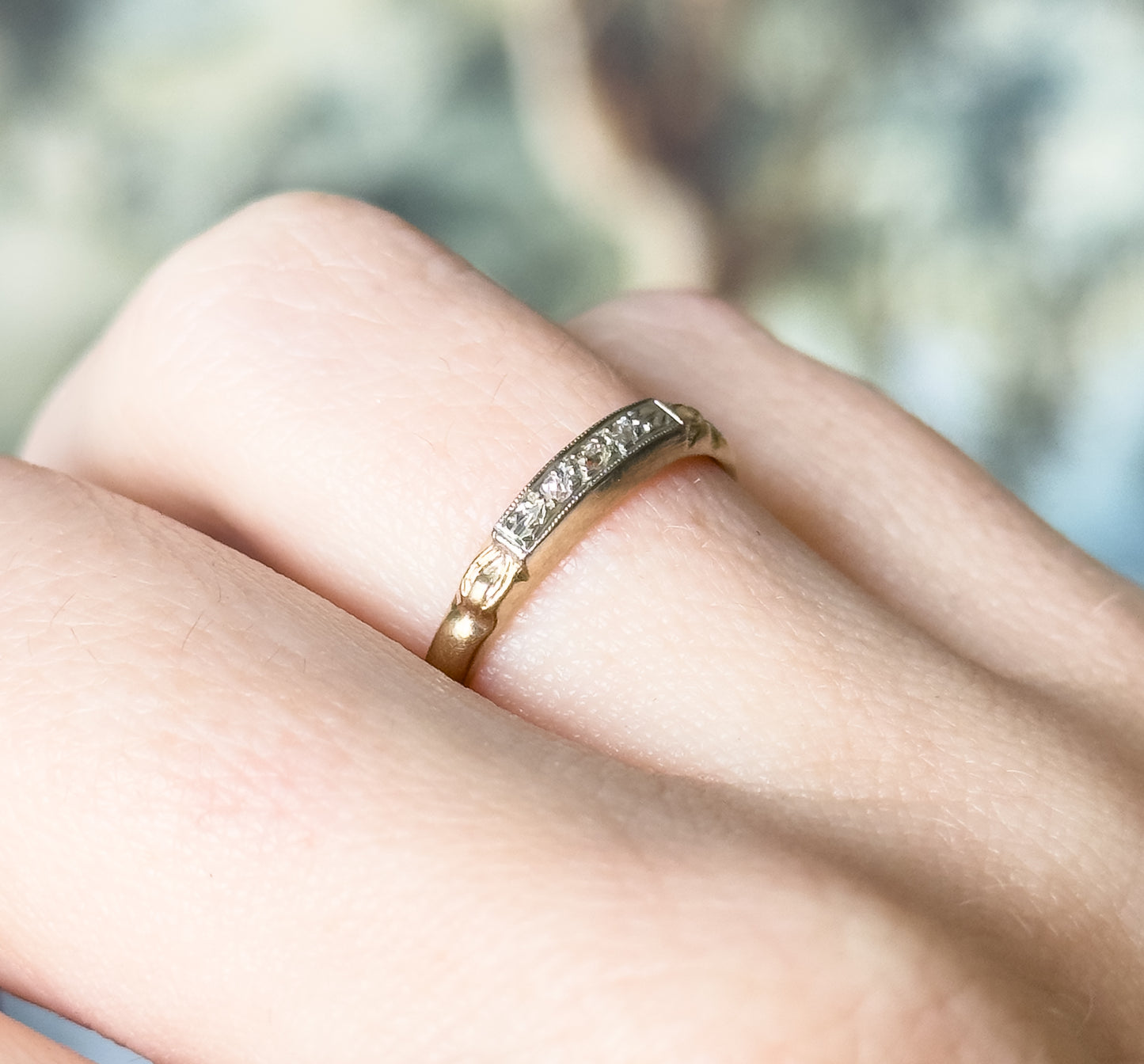 Dainty Vintage Diamond Stacking Band Two Tone Gold