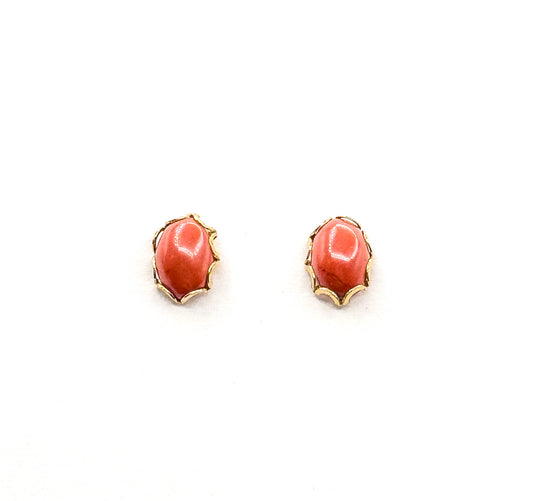 Late 20th Century Orange Cabochon Stud Earrings in 14K Yellow Gold