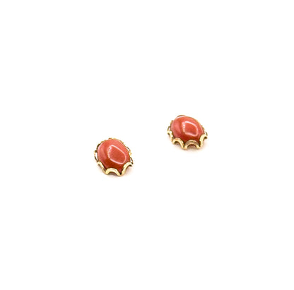 Late 20th Century Orange Cabochon Stud Earrings in 14K Yellow Gold