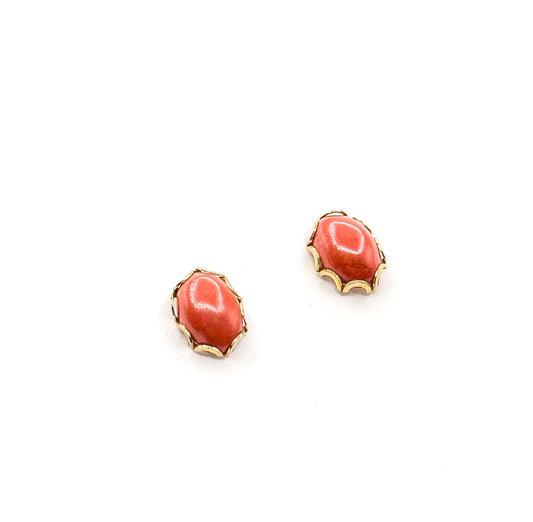 Late 20th Century Orange Cabochon Stud Earrings in 14K Yellow Gold