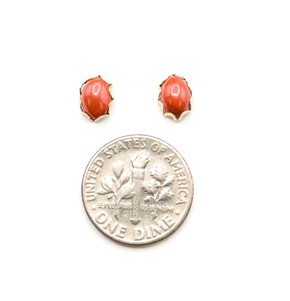 Late 20th Century Orange Cabochon Stud Earrings in 14K Yellow Gold