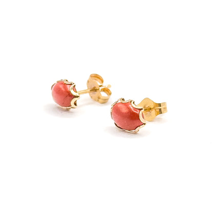 Late 20th Century Orange Cabochon Stud Earrings in 14K Yellow Gold