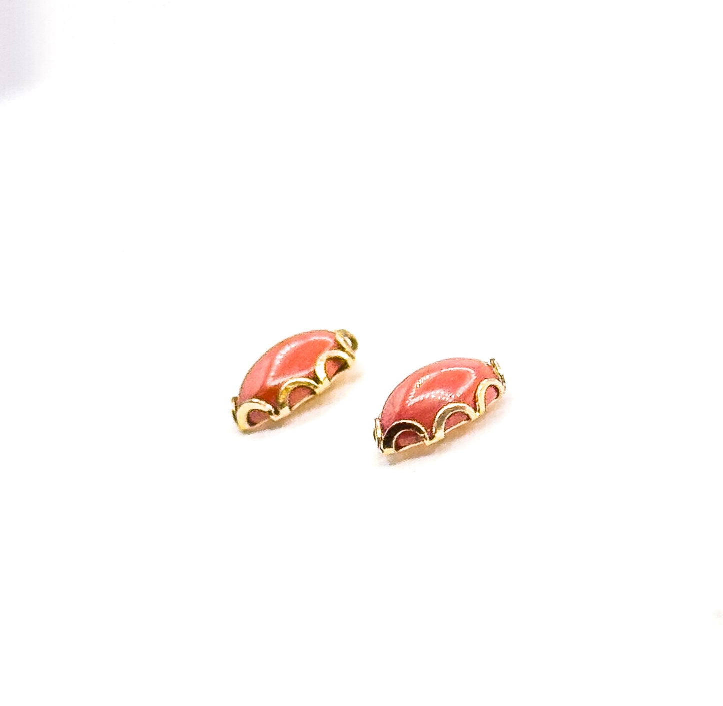 Late 20th Century Orange Cabochon Stud Earrings in 14K Yellow Gold