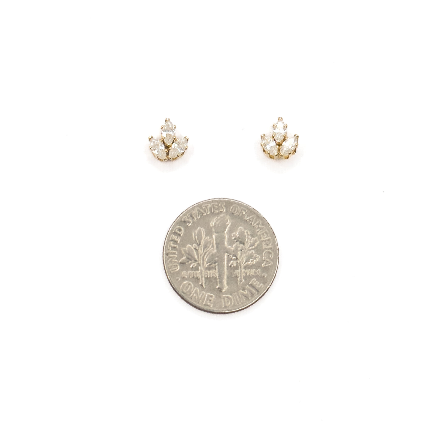 Contemporary Cubic Zirconia Three Petal Stud Earrings in 14K Yellow Gold