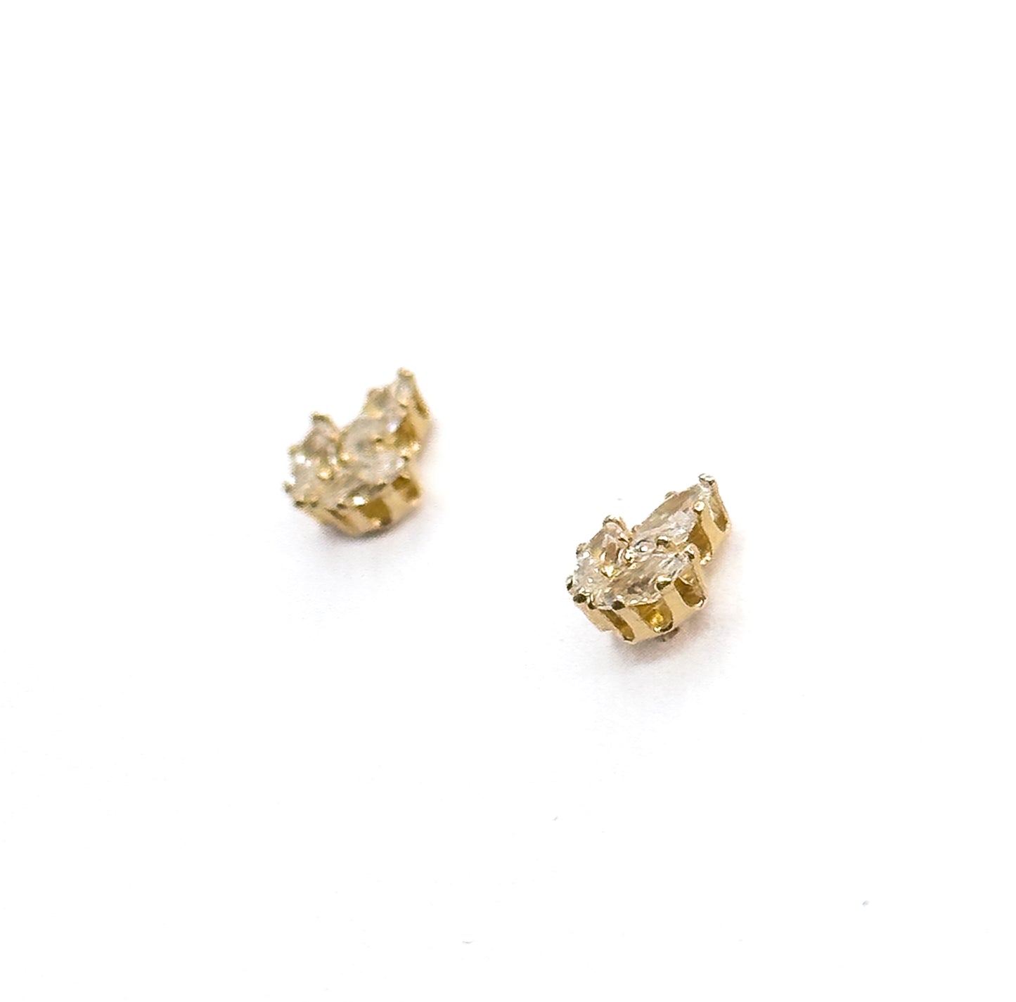 Contemporary Cubic Zirconia Three Petal Stud Earrings in 14K Yellow Gold