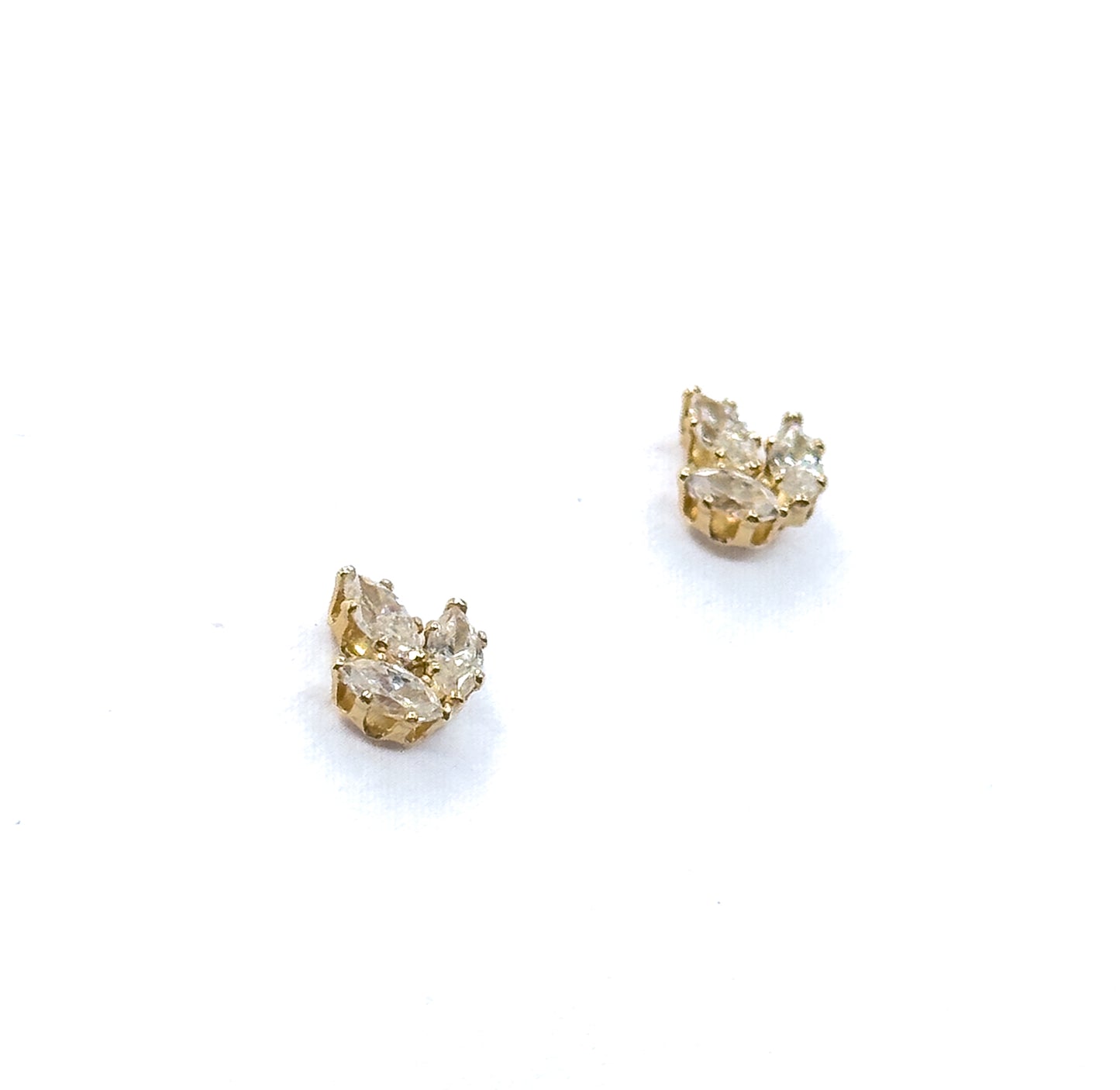 Contemporary Cubic Zirconia Three Petal Stud Earrings in 14K Yellow Gold