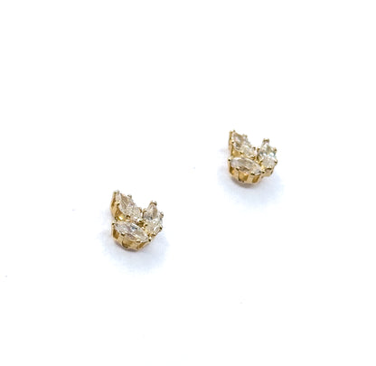 Contemporary Cubic Zirconia Three Petal Stud Earrings in 14K Yellow Gold