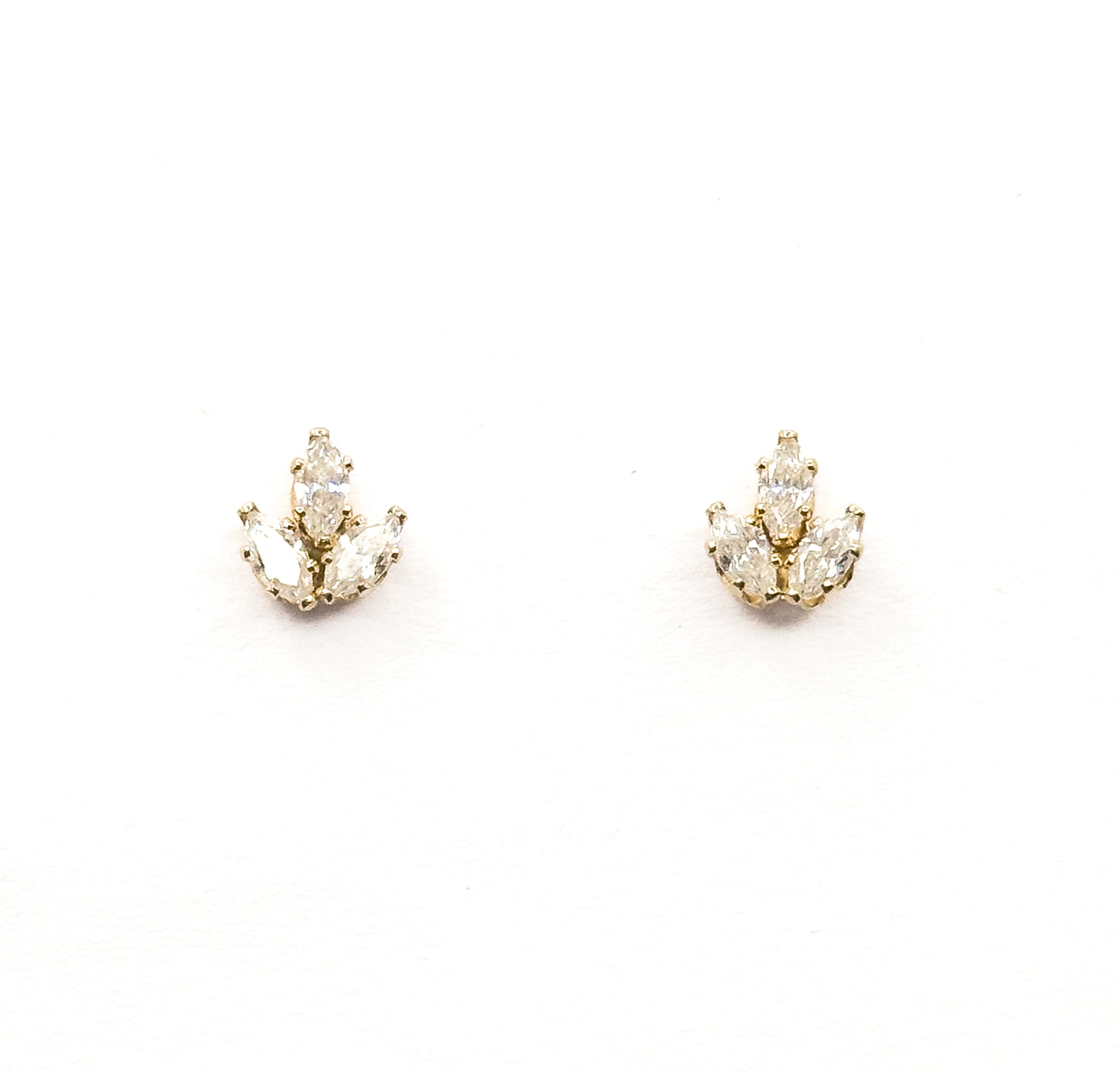 Contemporary Cubic Zirconia Three Petal Stud Earrings in 14K Yellow Gold