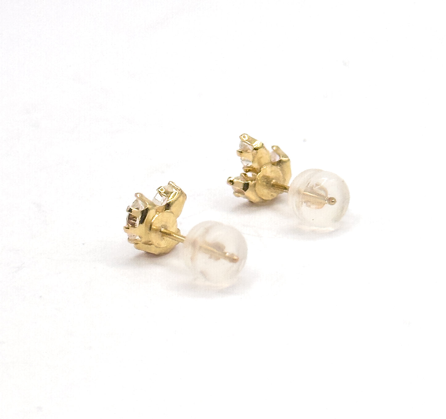 Contemporary Cubic Zirconia Three Petal Stud Earrings in 14K Yellow Gold