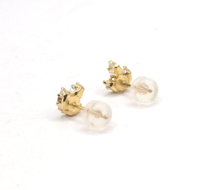 Contemporary Cubic Zirconia Three Petal Stud Earrings in 14K Yellow Gold
