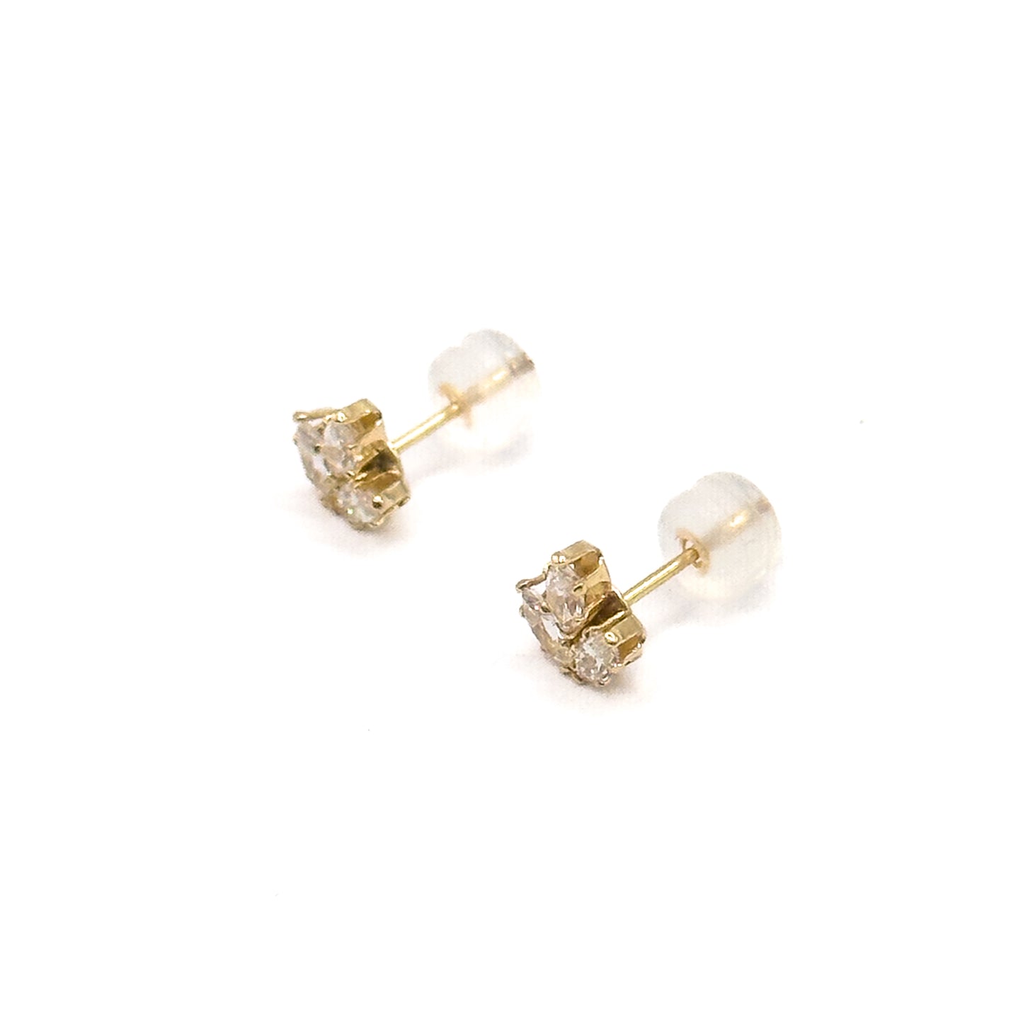 Contemporary Cubic Zirconia Three Petal Stud Earrings in 14K Yellow Gold