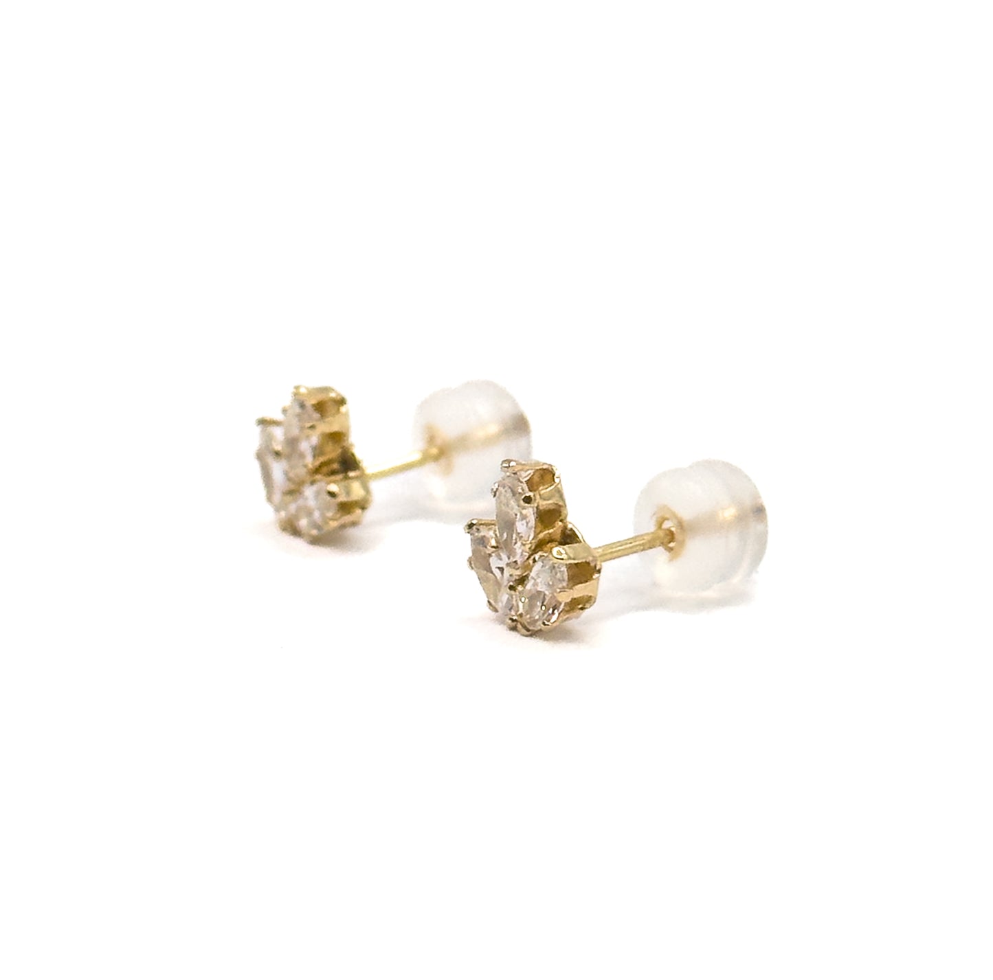 Contemporary Cubic Zirconia Three Petal Stud Earrings in 14K Yellow Gold