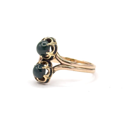 Antique Bloodstone Moi et Toi Ring with Enamel Details in 10K Gold