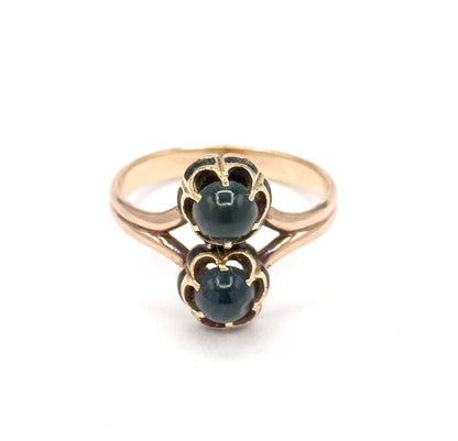 Antique Bloodstone Moi et Toi Ring with Enamel Details in 10K Gold