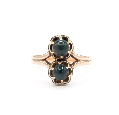 Antique Bloodstone Moi et Toi Ring with Enamel Details in 10K Gold