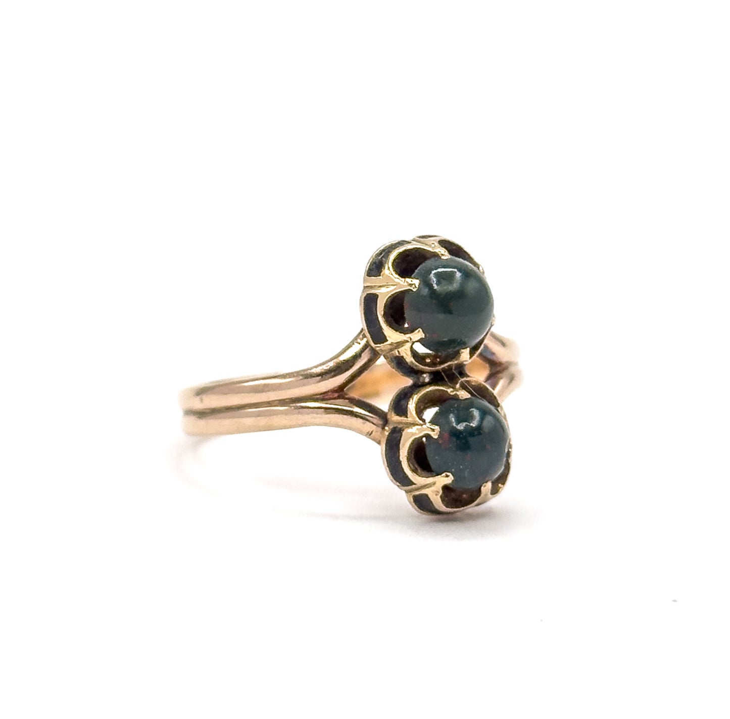 Antique Bloodstone Moi et Toi Ring with Enamel Details in 10K Gold