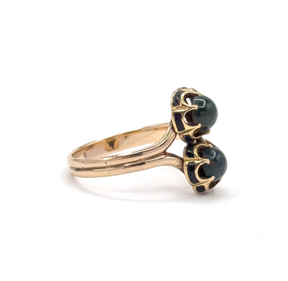 Antique Bloodstone Moi et Toi Ring with Enamel Details in 10K Gold