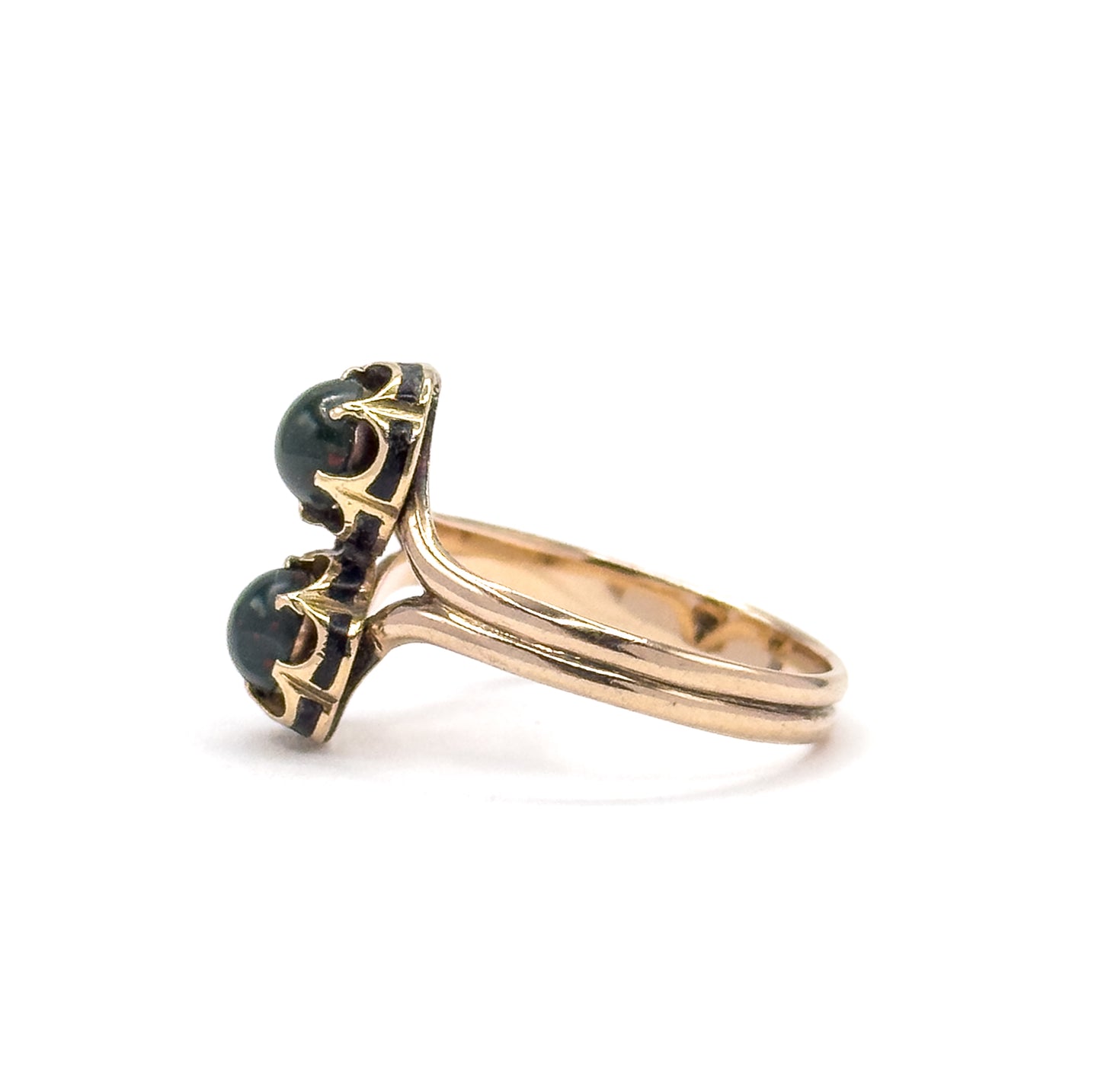 Antique Bloodstone Moi et Toi Ring with Enamel Details in 10K Gold