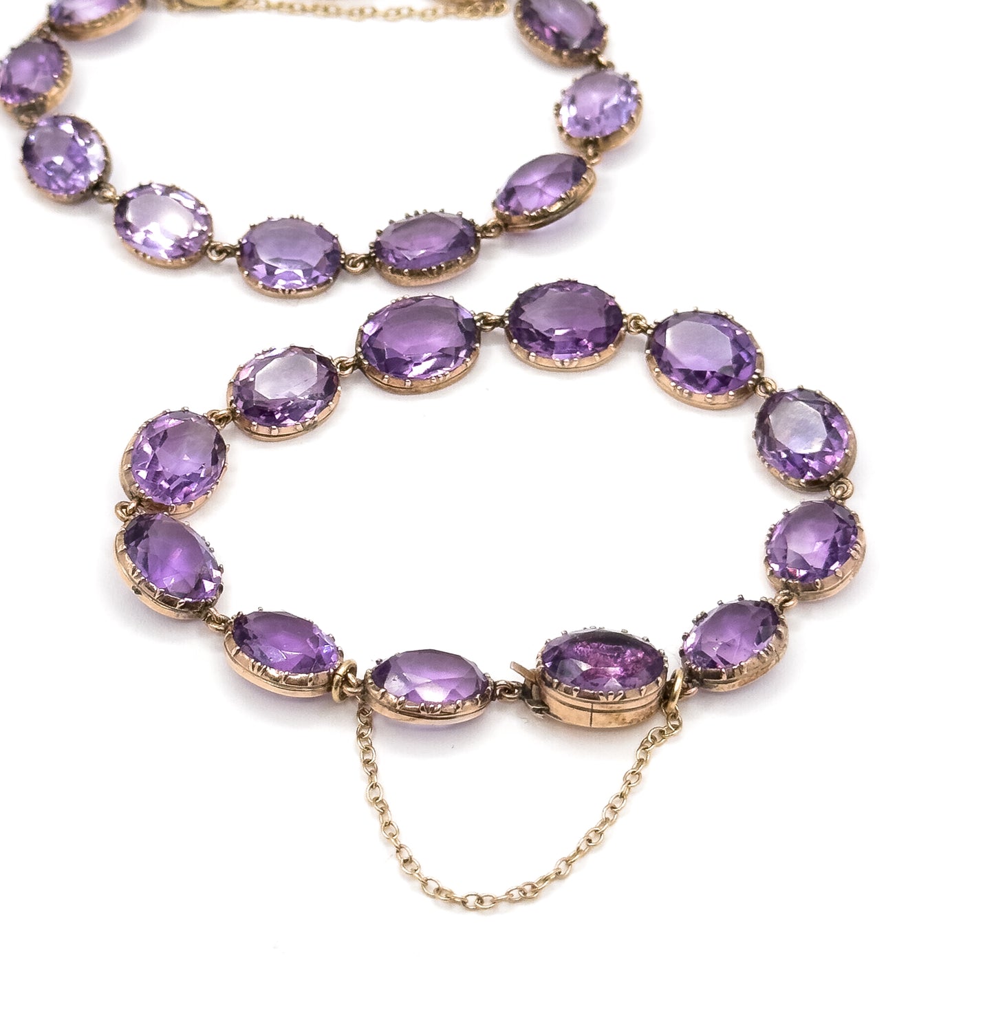 Sensational Victorian Pair of Amethyst Riviere Bracelets in Gold