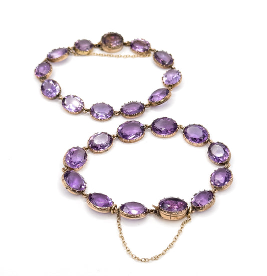 Sensational Victorian Pair of Amethyst Riviere Bracelets in Gold
