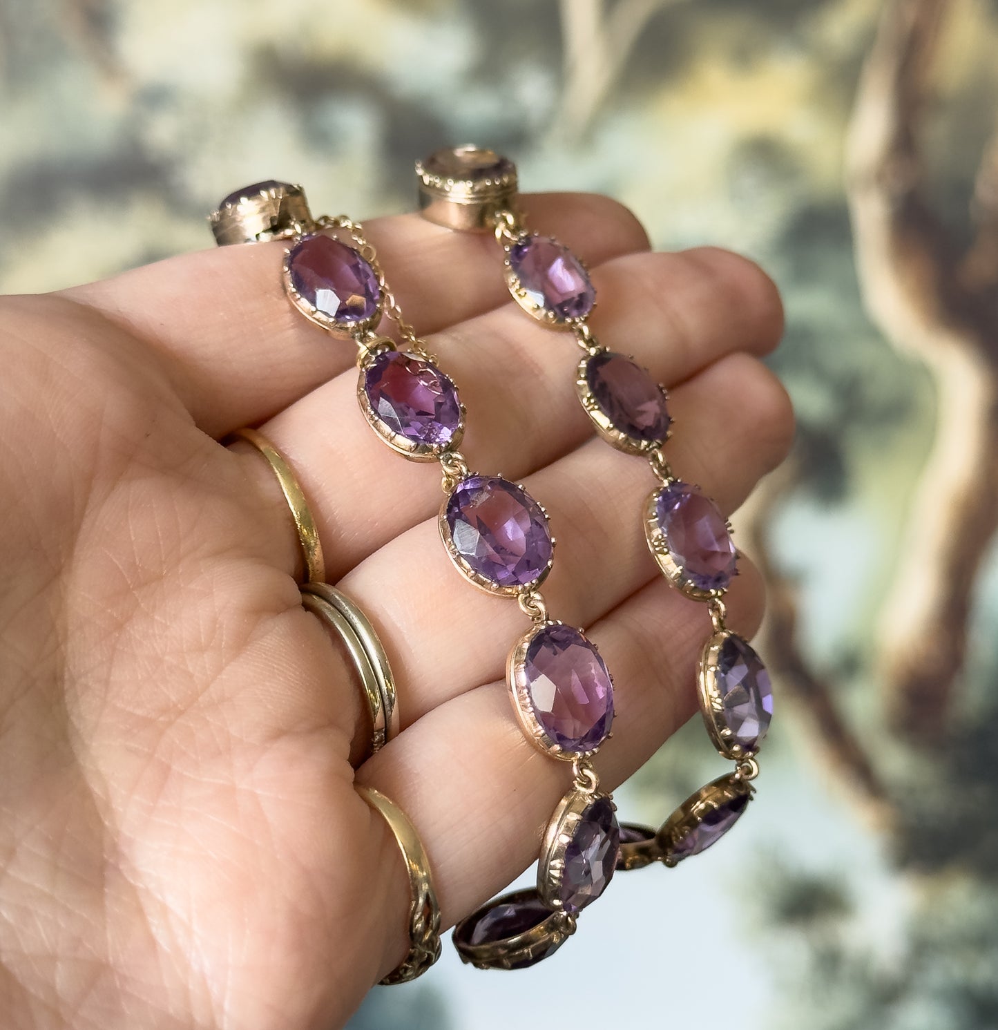 Sensational Victorian Pair of Amethyst Riviere Bracelets in Gold