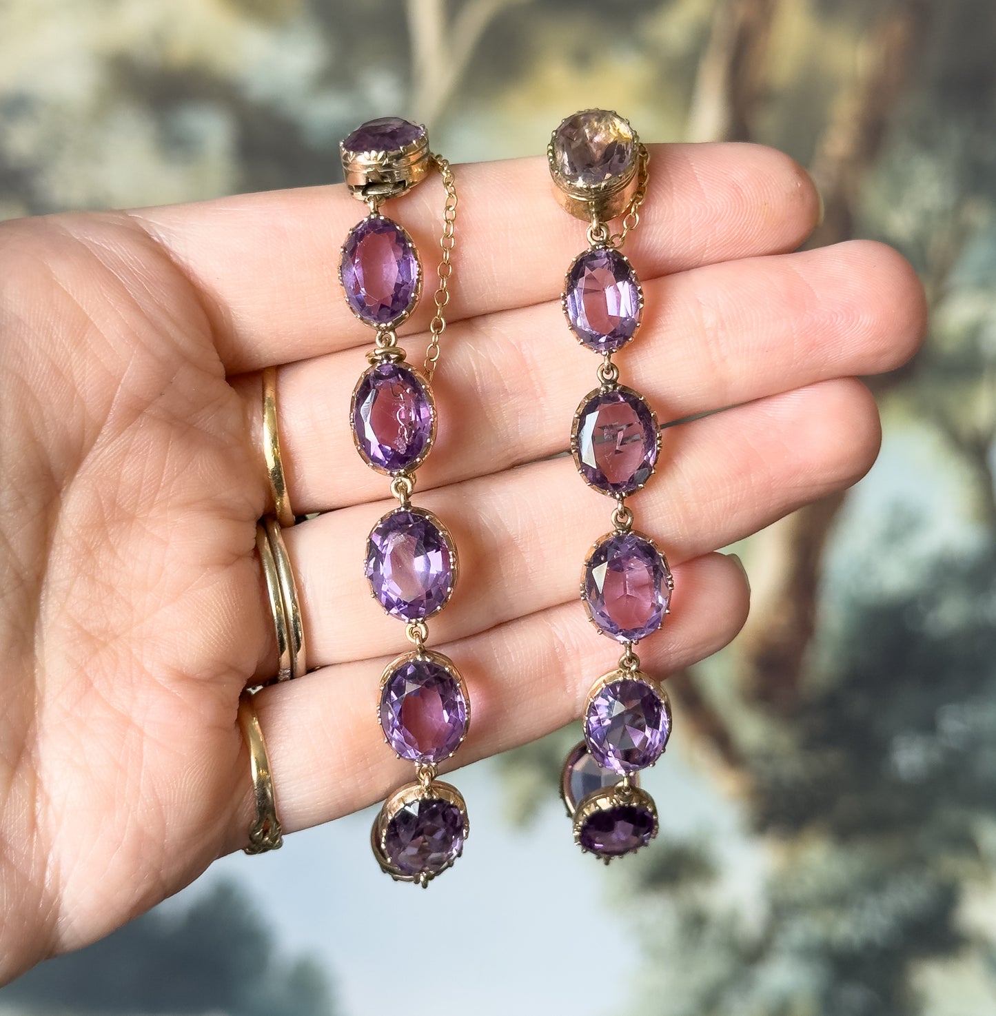 Sensational Victorian Pair of Amethyst Riviere Bracelets in Gold