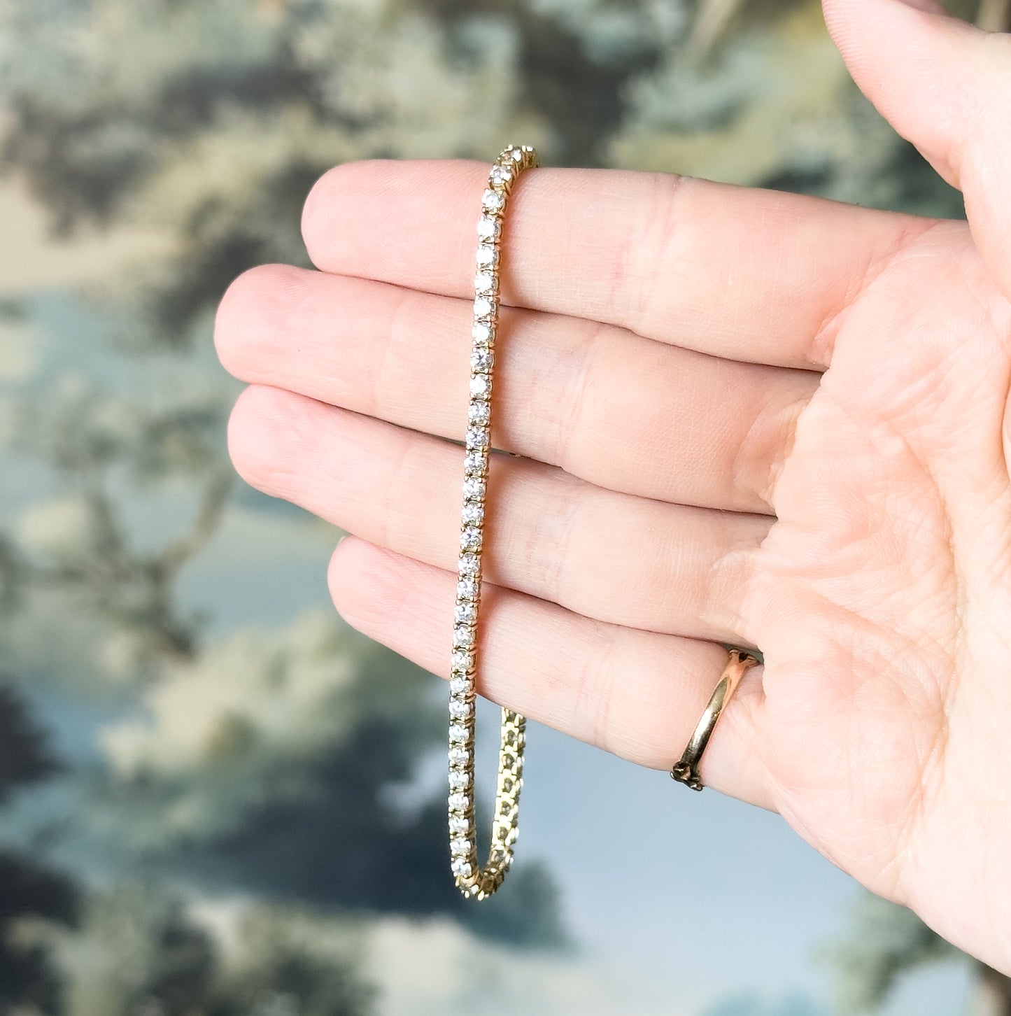 Vintage Glass Gem Tennis Bracelet in 14K Gold