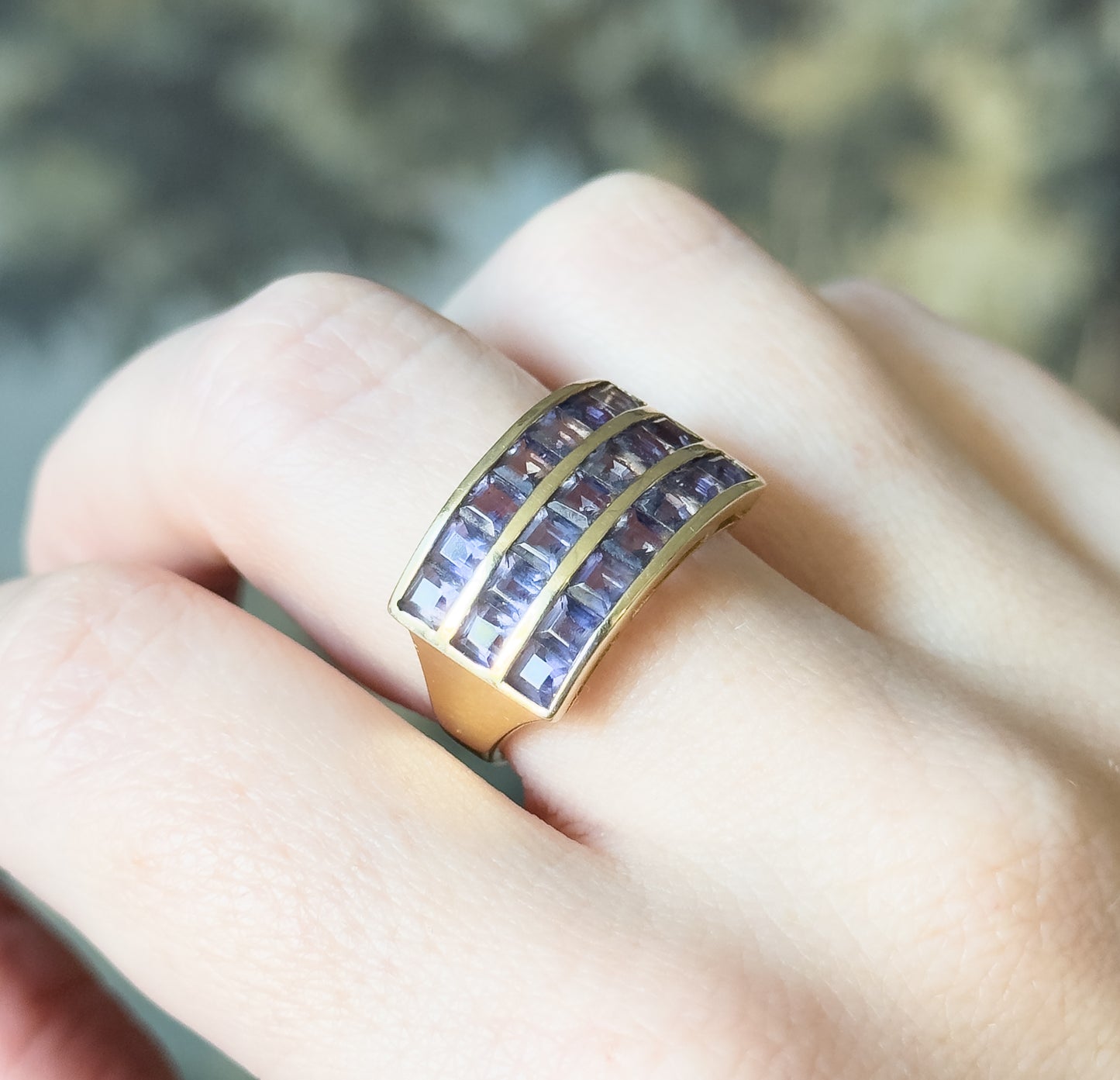 Vintage Purple Iolite Channel Set Ring in 10K Yellow Gold